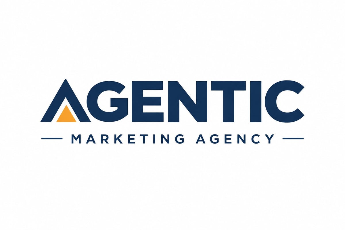 Agentic Marketing Agency logo with dark blue text and gold triangle accent